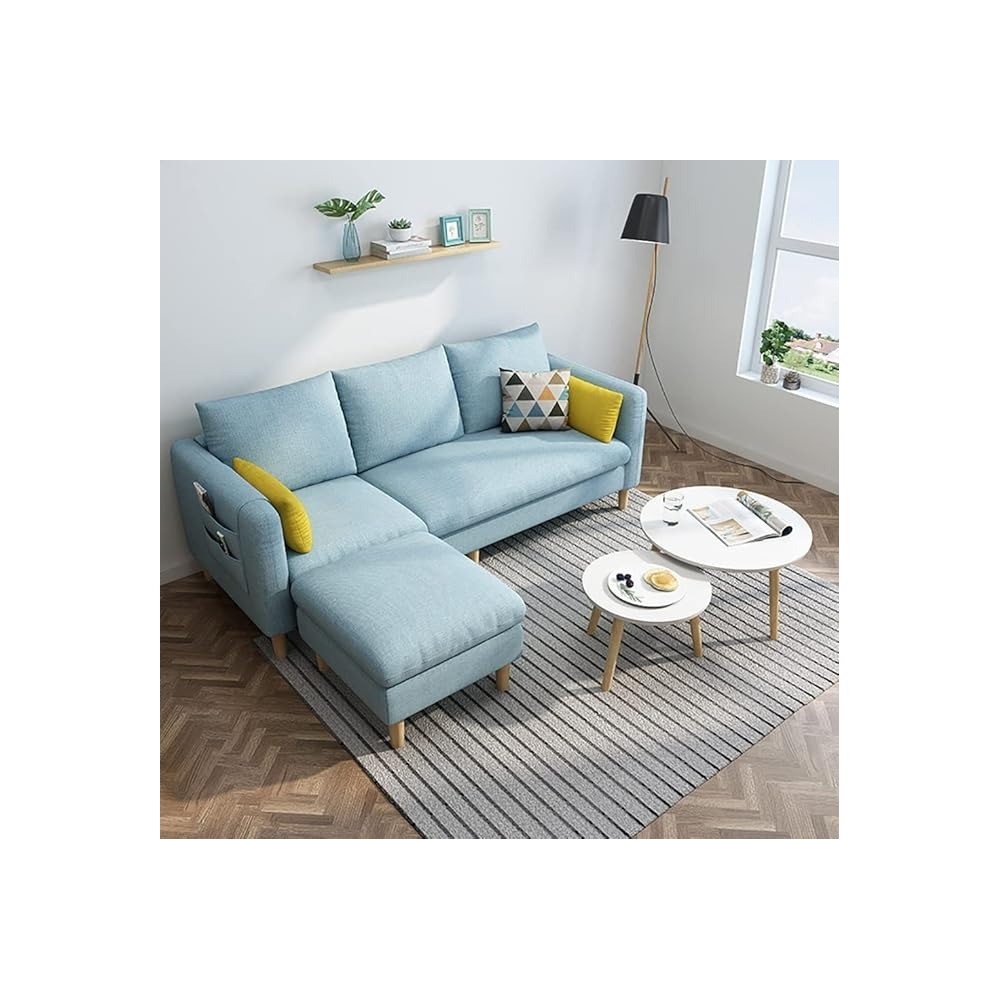 Raj Furniture Maple Sectional Fabric Sofa Set, Light Blue