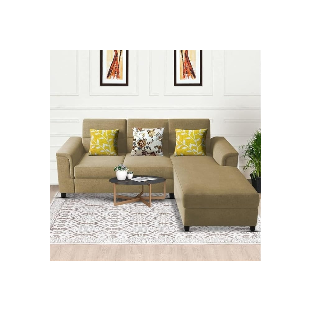 Raj Furniture Elegant 4 Seater L Shape Sofa Set For Living Room, Dark cream