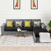 Raj Furniture Harmony 6-Seater L-Shape Sofa Set For Living Room, Black Grey