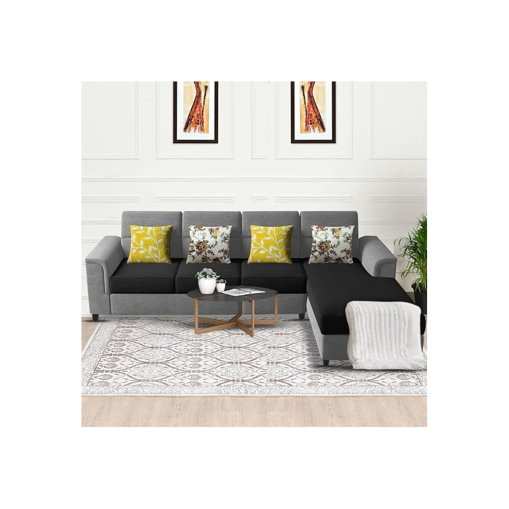 Raj Furniture Harmony 6-Seater L-Shape Sofa Set For Living Room, Black Grey