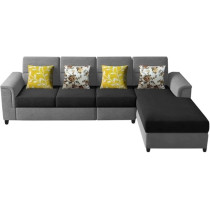 Raj Furniture Harmony 6-Seater L-Shape Sofa Set For Living Room, Black Grey