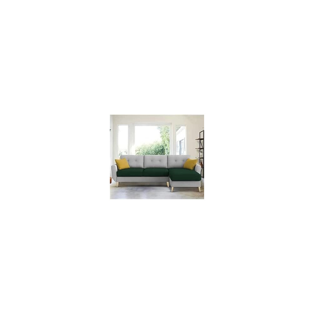 Raj Furniture Royal Azure Elegance 4 Seater L-Shaped Living Room Sofa In Plush Velvet Fabric, RHS, Green Grey Fabric
