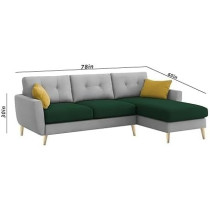 Raj Furniture Royal Azure Elegance 4 Seater L-Shaped Living Room Sofa In Plush Velvet Fabric, RHS, Green Grey Fabric