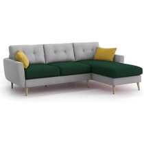 Raj Furniture Royal Azure Elegance 4 Seater L-Shaped Living Room Sofa In Plush Velvet Fabric, RHS, Green Grey Fabric