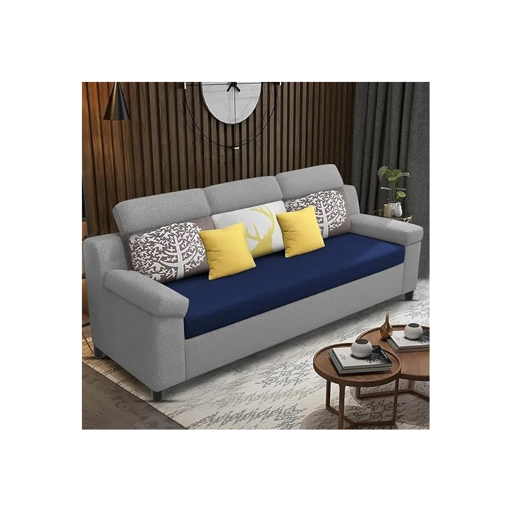Raj Furniture Luxury 3 Seater Sofa For Living Room In Premium Fabric (Blue Grey)