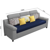 Raj Furniture Luxury 3 Seater Sofa For Living Room In Premium Fabric (Blue Grey)