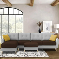 Raj Furniture Luxury 6 Seater L Shape Sofa Set For Living Room In Premium Fabric, LHS, Brown Grey