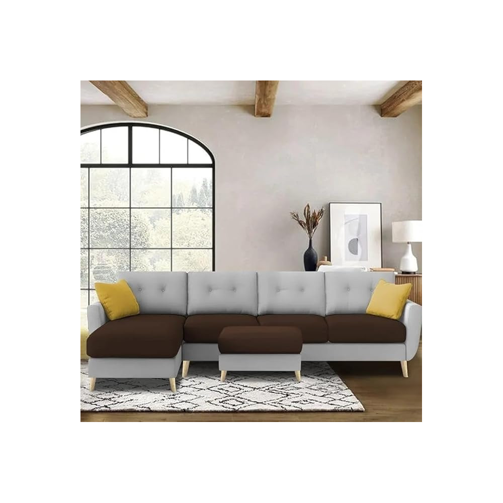 Raj Furniture Luxury 6 Seater L Shape Sofa Set For Living Room In Premium Fabric, LHS, Brown Grey