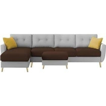 Raj Furniture Luxury 6 Seater L Shape Sofa Set For Living Room In Premium Fabric, LHS, Brown Grey