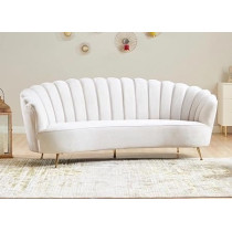 Raj Furniture Flower Elegant Style Velvet Fabric Upholstered 3 Seater Living Room Sofa, White