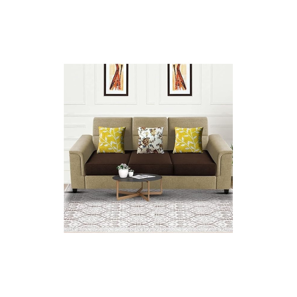Raj Furniture Elegant 3 Seater Sofa Set For Living Room, Cream Brown