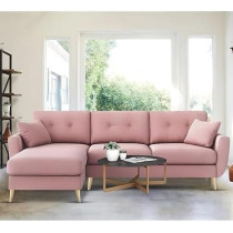 Raj Furniture Elegance 4 Seater L-Shaped Living Room Sofa In Plush Velvet Fabric, LHS, Pink Fabric