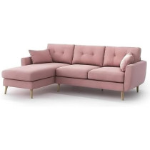 Raj Furniture Elegance 4 Seater L-Shaped Living Room Sofa In Plush Velvet Fabric, LHS, Pink Fabric
