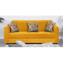 Raj Furniture Wooden 3 Seater Sofa For Living Room, Yellow Fabric
