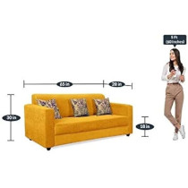Raj Furniture Wooden 3 Seater Sofa For Living Room, Yellow Fabric
