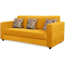 Raj Furniture Wooden 3 Seater Sofa For Living Room, Yellow Fabric