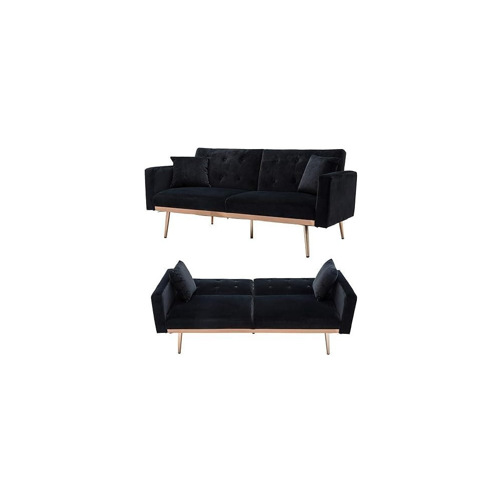 Raj Furniture Light Luxury Velvet Convertible Modern Sofa Bed, Black
