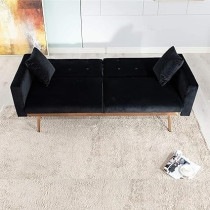 Raj Furniture Light Luxury Velvet Convertible Modern Sofa Bed, Black