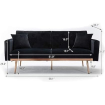 Raj Furniture Light Luxury Velvet Convertible Modern Sofa Bed, Black