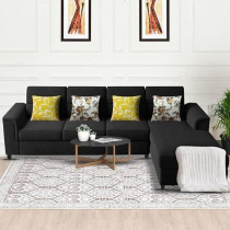 Raj Furniture Harmony 6-Seater L-Shape Sofa Set For Living Room, Black