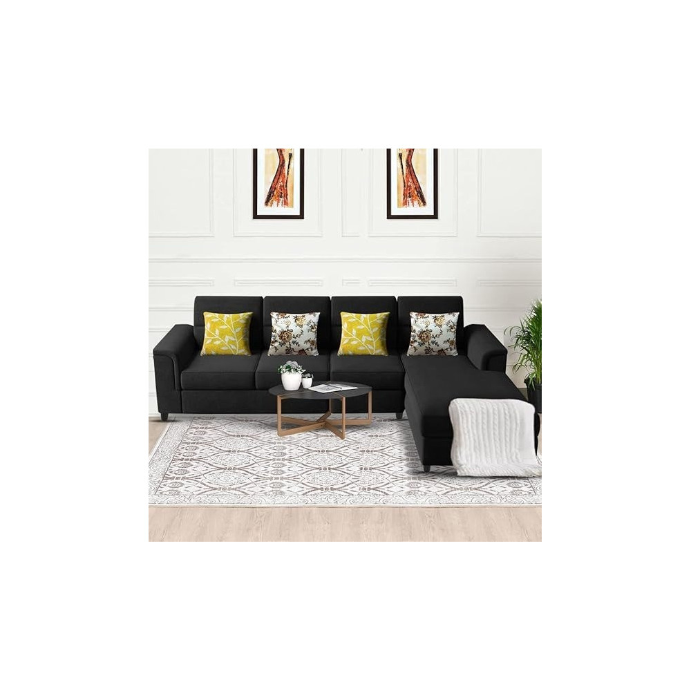 Raj Furniture Harmony 6-Seater L-Shape Sofa Set For Living Room, Black