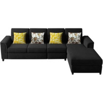Raj Furniture Harmony 6-Seater L-Shape Sofa Set For Living Room, Black