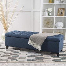Christopher Knight Home Ottilie Fabric Storage Ottoman, Dark Blue, 17.75 D x 51.5 W x 15.75 H