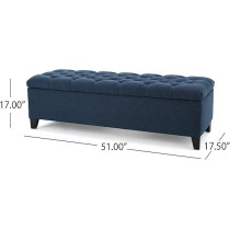 Christopher Knight Home Ottilie Fabric Storage Ottoman, Dark Blue, 17.75 D x 51.5 W x 15.75 H
