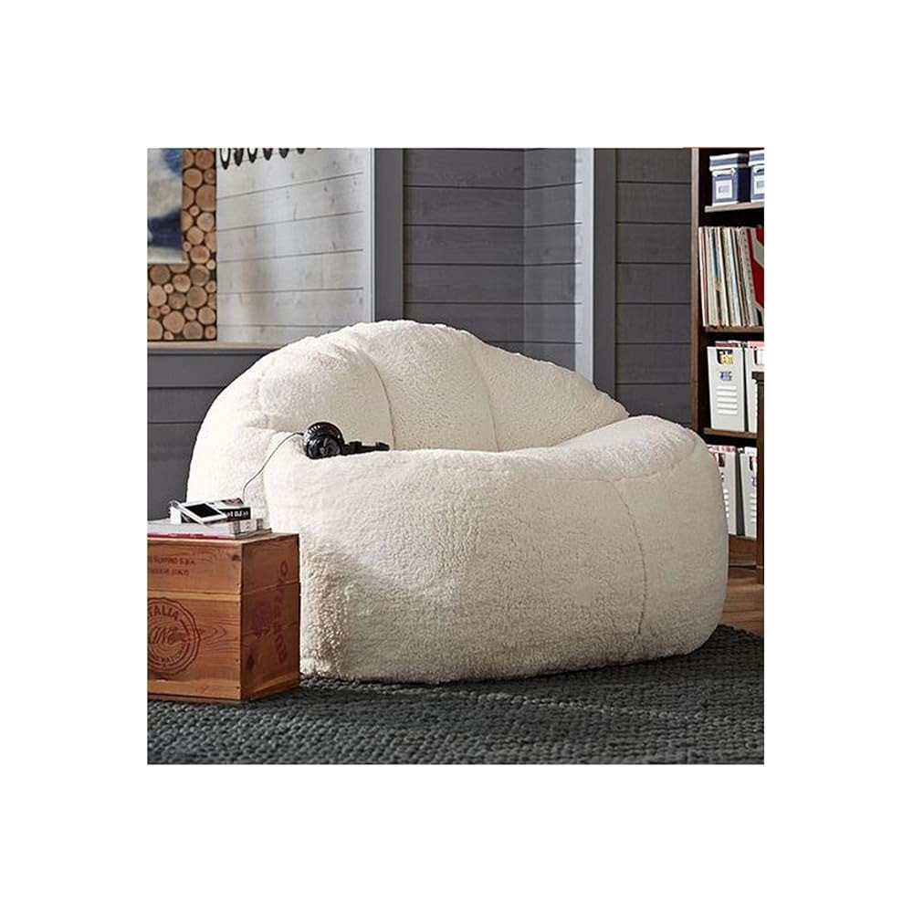 Raj Furniture Lazy Sofa Big Lamb Velvet Bean Bag Sofa Set, White, 80 x 100 cm