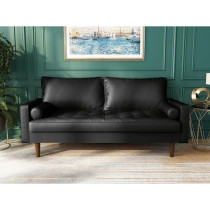 Cotton Home Connie PU Leather Square Arm Sofa, Black