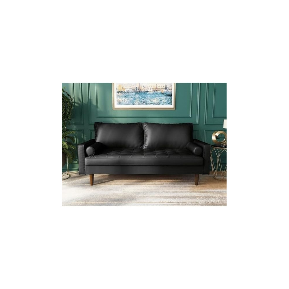 Cotton Home Connie PU Leather Square Arm Sofa, Black