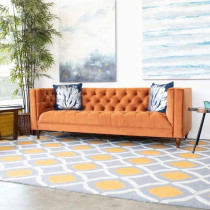 Cotton Home Velvet Tuxedo Arm Sofa, 86 Cm Height x 214 Cm Width x 78 Cm Depth, Orange