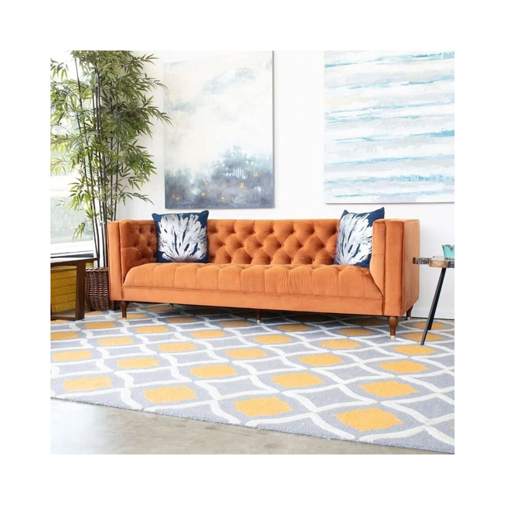 Cotton Home Velvet Tuxedo Arm Sofa, 86 Cm Height x 214 Cm Width x 78 Cm Depth, Orange