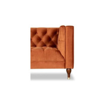 Cotton Home Velvet Tuxedo Arm Sofa, 86 Cm Height x 214 Cm Width x 78 Cm Depth, Orange