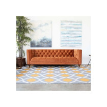 Cotton Home Velvet Tuxedo Arm Sofa, 86 Cm Height x 214 Cm Width x 78 Cm Depth, Orange