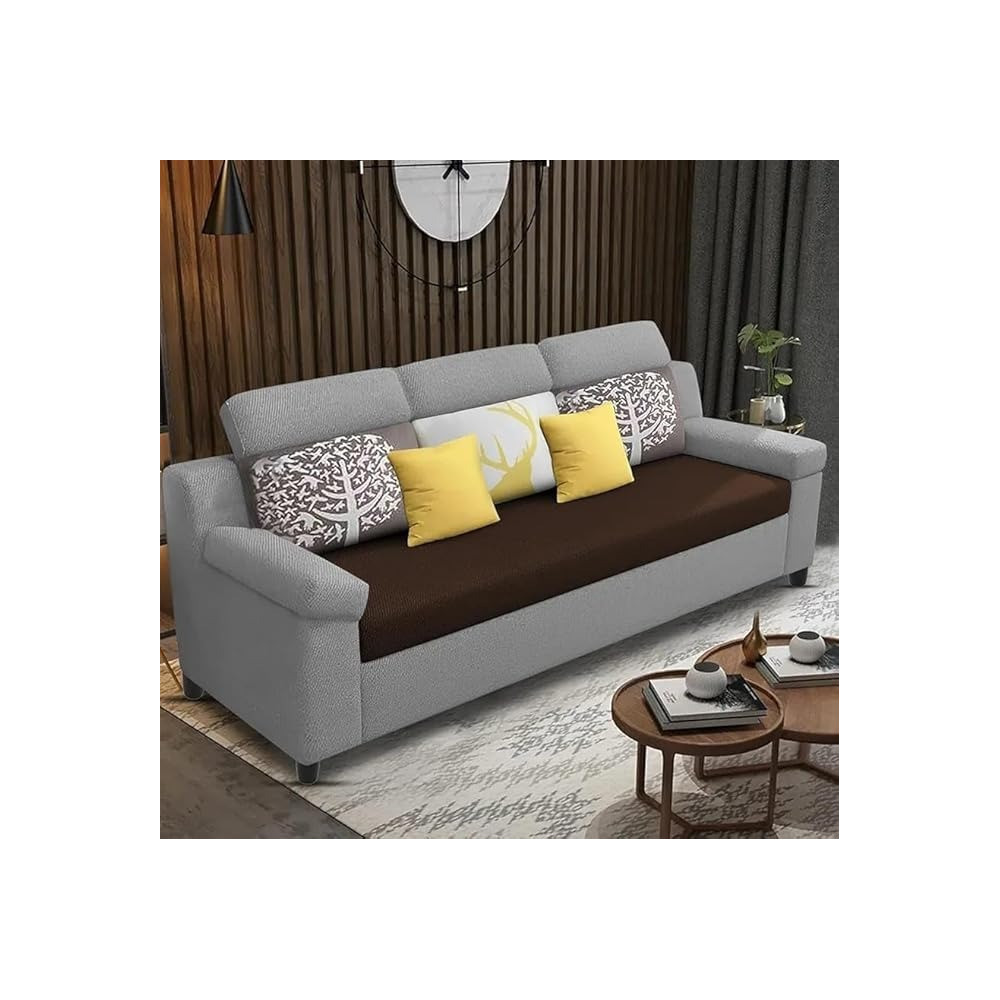 Raj Furniture Luxury 3 Seater Sofa For Living Room In Premium Fabric, Brown/Grey