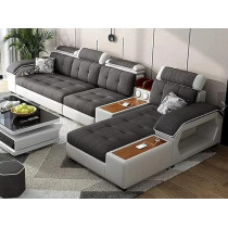 Raj Furniture Elegantly Designed L-Shaped Living Room Sofa Set, Grey