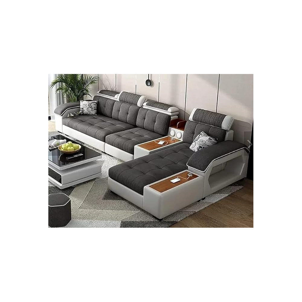 Raj Furniture Elegantly Designed L-Shaped Living Room Sofa Set, Grey