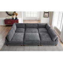 Ripple Furniture Modular Sectional Sofa Set With Ottoman, Grey