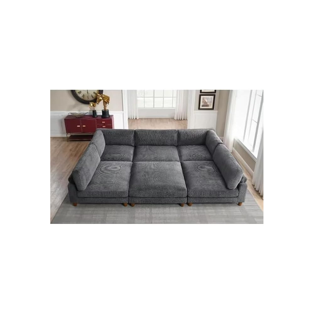 Ripple Furniture Modular Sectional Sofa Set With Ottoman, Grey