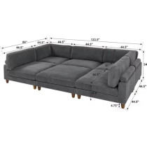 Ripple Furniture Modular Sectional Sofa Set With Ottoman, Grey