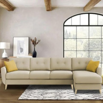 Ripple Furniture Luxury 6 Seater L Shape Sofa Set For Living Room In Premium Fabric, Rhs, Cream