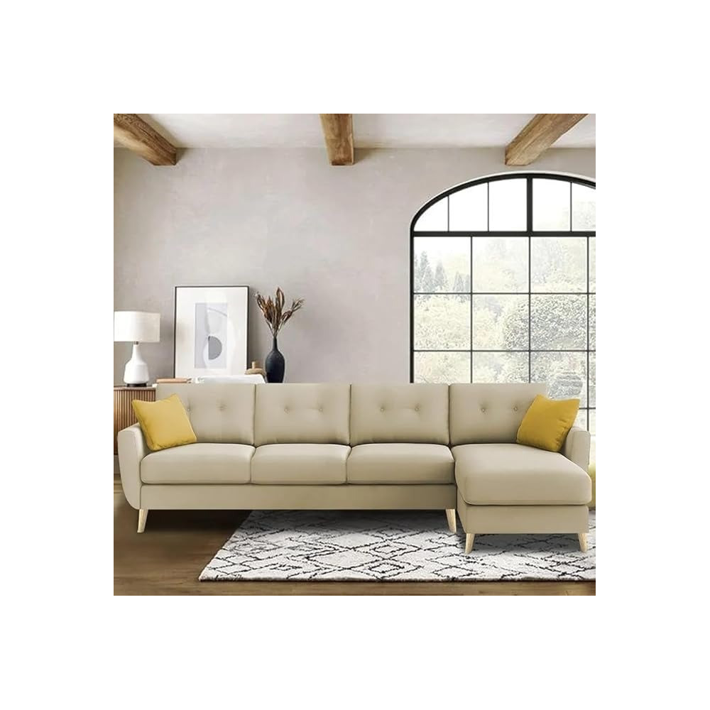 Ripple Furniture Luxury 6 Seater L Shape Sofa Set For Living Room In Premium Fabric, Rhs, Cream
