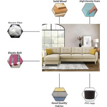 Ripple Furniture Luxury 6 Seater L Shape Sofa Set For Living Room In Premium Fabric, Rhs, Cream