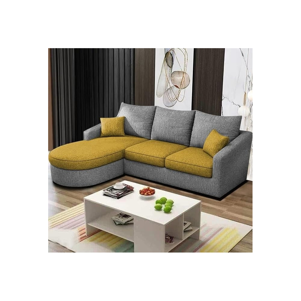 Ripple Furniture Elegance Edge 4-Seater Sofa Set For Living Room, Lhs, Yellow/Grey