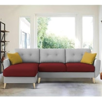 Raj Furniture 4 Seater L-Shaped Living Room Sofa In Plush Velvet Fabric, Lhs, Maroon/Grey Fabric