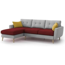 Raj Furniture 4 Seater L-Shaped Living Room Sofa In Plush Velvet Fabric, Lhs, Maroon/Grey Fabric