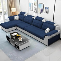 Raj Furniture Luxury L Shape Lhs Sofa For Living Room In Premium Fabric, Blue/Grey