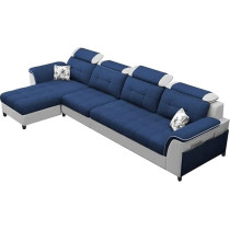 Raj Furniture Luxury L Shape Lhs Sofa For Living Room In Premium Fabric, Blue/Grey