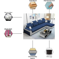 Raj Furniture Luxury L Shape Lhs Sofa For Living Room In Premium Fabric, Blue/Grey